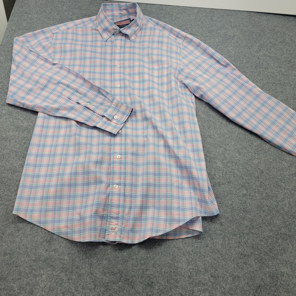 Vineyard Vines Murray Shirt Mens Large Pink Blue Check Button Down Long Sleeve - Picture 2 of 15